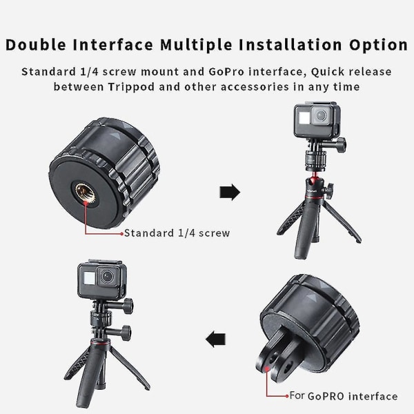 Gp-4 Hurtigutløsende Magnetisk Monteringsbase Med 1/4'' Stativmonteringsbaseadapter Kompatibel Med Hero Max/9/8/7/6/5/4/3, Osmo