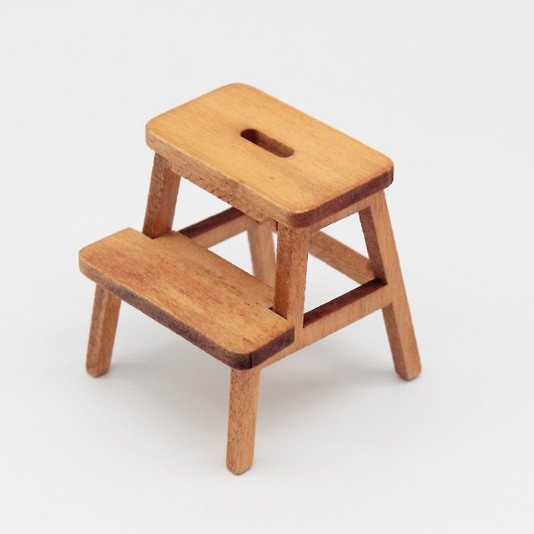 1/12 miniature trin skammel træ fodskammel Dobbelt-lags stol holder skammel træ farve