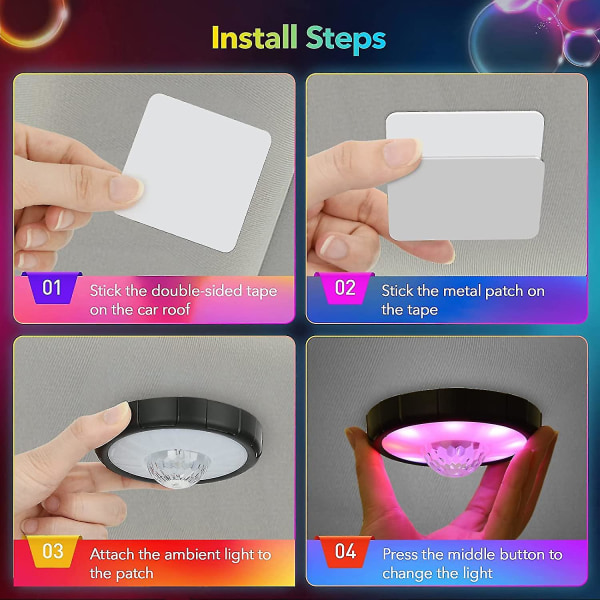 Billamp for bil, omgivelseslys for bil, Rgb 12 farger bil berørings-LED-lampe, trådløs Rgb bil interiør LED-lys
