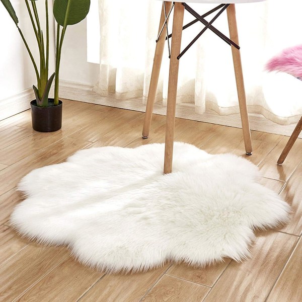 Fluffig matta, blomformad lurvig matta, lurvig plyschmatta för hemmets sovrum, vit (45 x 45 cm)