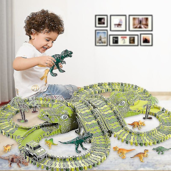Dinosaur Race Track Set Rail Car Toys Assembly Bend Flex Racing Track Led Electronic Flash Light Car Toys For Children