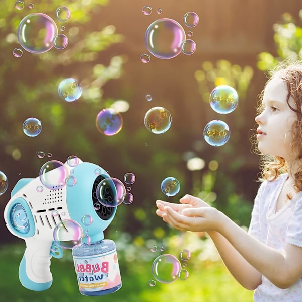 Bubbelmaskin, Elektrisk Bubbelpistol för Barn Småbarn, Uppladdningsbart Batteri Automatisk Bubbelblåsare med 5000+ Rikliga Bubbel/LED-Ljus Automatic Bubble Machine (Bule)