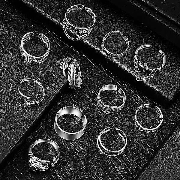 Vintage Slange Dyr Åben Ring Gråd Frø 16 Dele Ring Sæt Punk Smykker