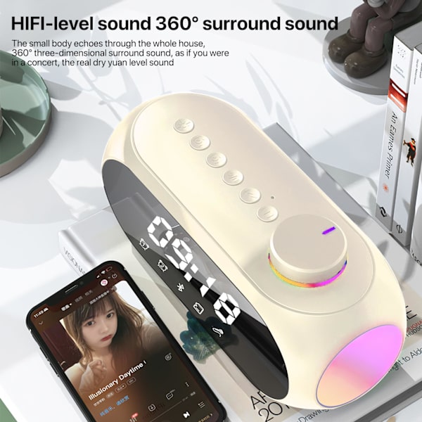 Digital vekkerklokke, nattbordsklokke med display og nattlys, USB digital klokke med radio med Bluetooth-høyttaler og dobbel alarm for soverom