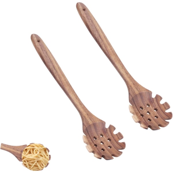 ofessional Spaghetti Spoon, 32cm Wooden Pasta Server Spoon with Teeth Slotted Pasta Spoon Pasta Lifting Spoon for Spaghetti Colander