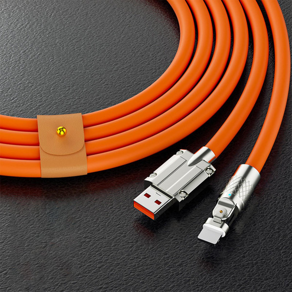 Snabbladdningskabel USB till C-sladd 180 grader roterande rätvinkligt huvud för snabbladdning av mobiltelefon 2m Apple Orange