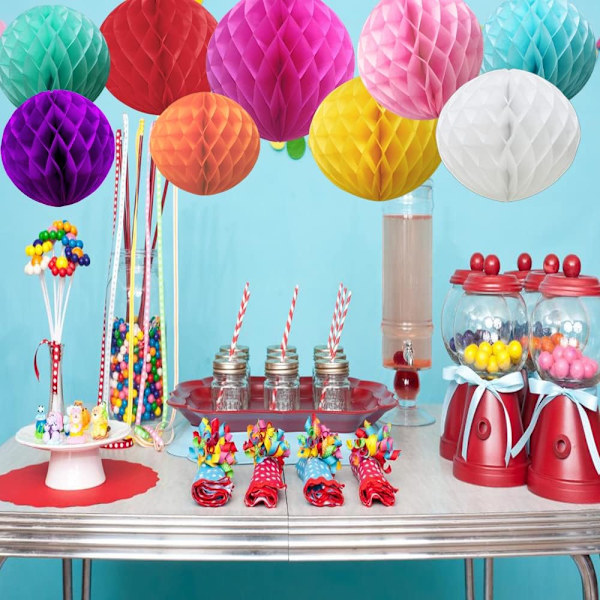 12 stk. Tissue Paper Honeycomb Kugler, Pomponer Fødselsdag Baby Shower Bryllupsdekorationer (Farverige) Colorful 12 Balls