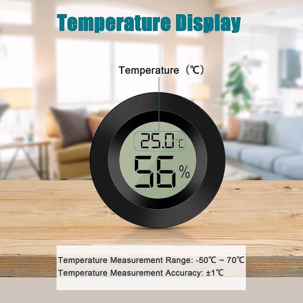 Sort Rund, 2 Stk Digital Lcd Udendørs Termometer Hygrometer Hygrometer Til indendørs/udendørs luftfugter Affugter Drivhuskælder Babyværelse,.