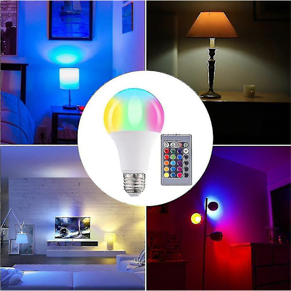 Farvede LED-pærer (sæt af 3), 12W RGBW Dæmpbar LED-pære E27 Fjernbetjening Atmosfærisk Lys med Opbevaring og Timerfunktioner, 7 Lysstyrker