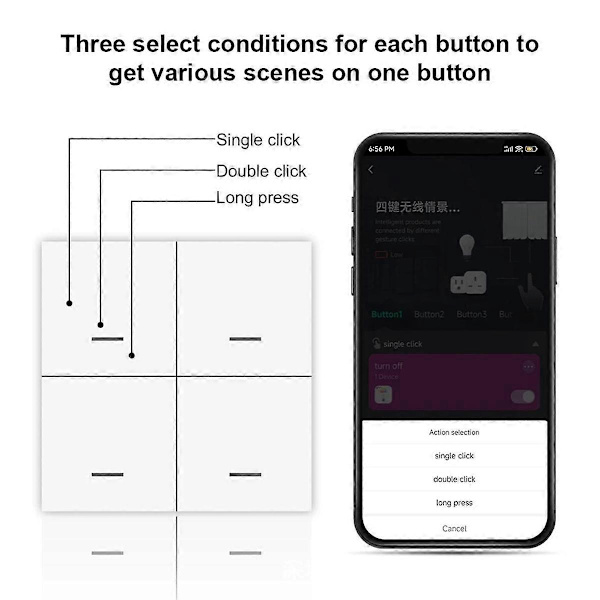 Tuya ZigBee Smart Scene Switch 4-vägs Smart Switch 12 Scene Switch Tryckknappskontroller Stöder Home Assistant