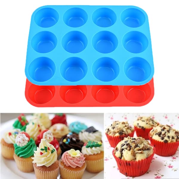 2 st kakformar 12 koppar silikonmuffin cupcake bakform non-stick diskmaskin mikrovågssäker