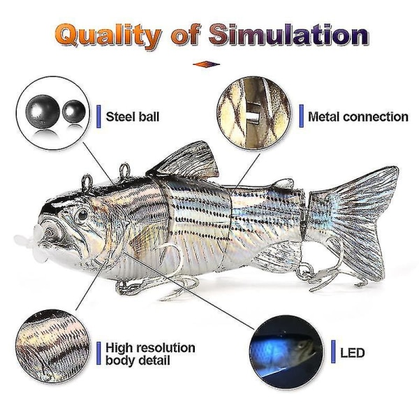 Roboter-Svømmelokke Fiske Auto Elektrisk Lokke Agns Wobblere Til 4-segment Swimbait USB Genopladelig Blinkende LED Lys, Fiske E