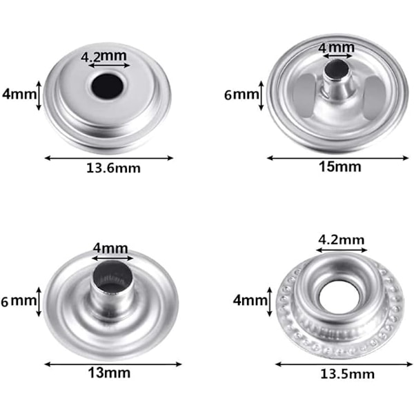 200 stk trykknappsett, BetterJonny 15mm rustfritt stål trykknapp trykknapp med tang og 3 innstillingsverktøy for Marine Boa silver