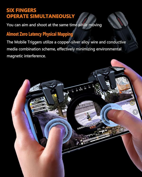Mobiltelefoncontroller til Android og iPhone, 6 Trigger Game Controller kompatibel med PUBG Mobile/Knives Out/Call of Duty Mobile, telefonudløsere