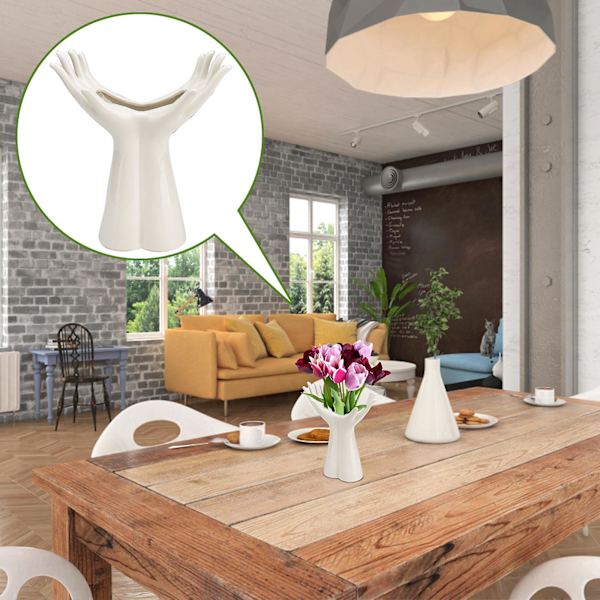 Håndvase Hydroponisk Blomster Vase Høy kvalitet Estetisk Design Keramikk Hvit Skrivebord Ornament Glasur