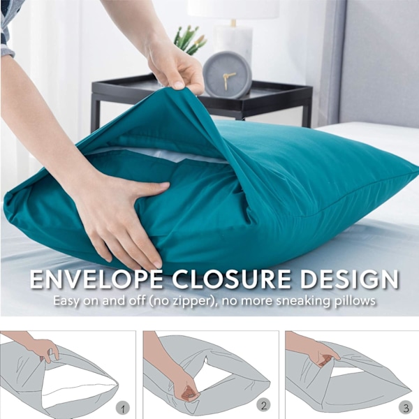 Kuddfodral 2-pack Teal - Borstad Polyester Mikrofiber Kuddfodral med Kuvertförslutning, 50 x 75 cm Teal 2pcs Pillowcases(50x75cm)