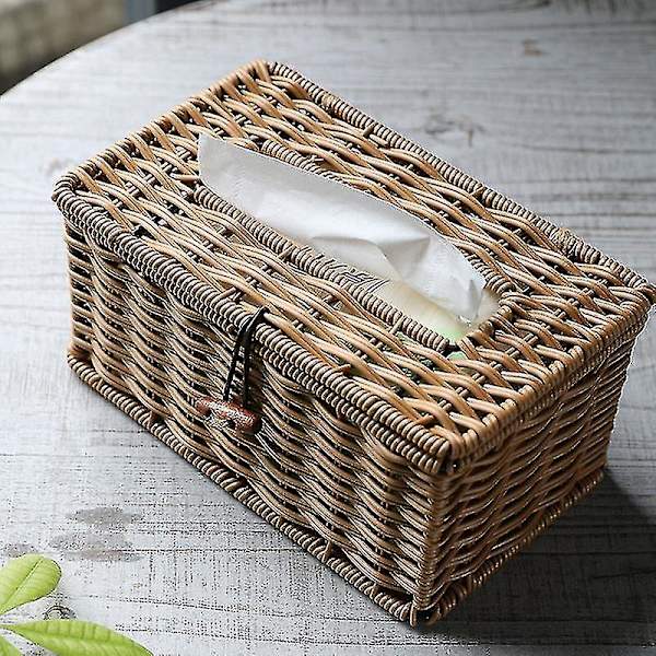 Imiteret Rattan Skuffe Papirservietkasse Elegant Hjemmedekoration 21x12x9cm