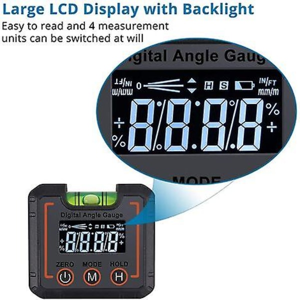 Digitaalinen LCD-kallistusmittari vaakasuorilla kuplilla, kulmamittari kalteva laatikko, digitaalinen magneettinen kulmamittari taso