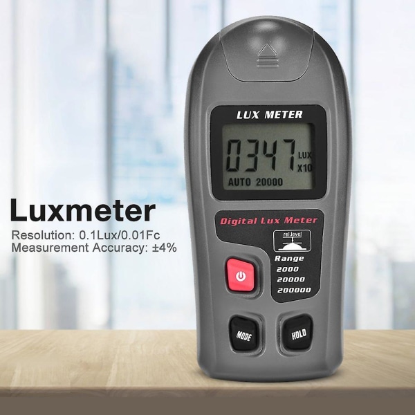Lux Meter, digital miljøtesting Digitale lysmålere med display Illuminometer (1 stk, svart)