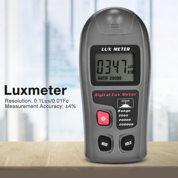 Luxmeter, Digital Miljøtesting Digital Lysmåler Med Display Illuminometer (1 stk, Svart)
