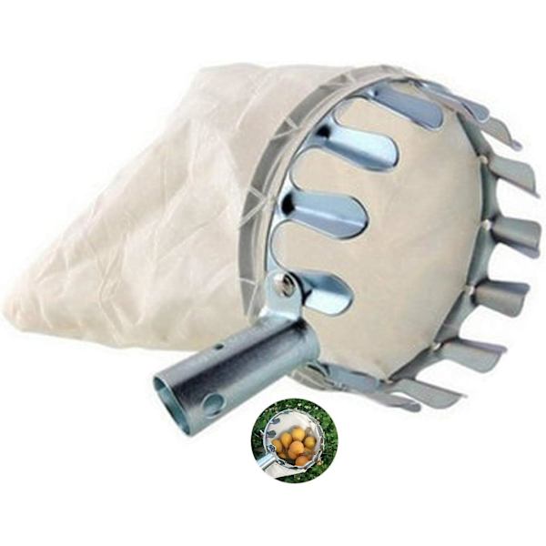 Fruktplockare med 16 cm diameter, fruktplockare Trädgårdsplockverktyg Metallfruktplockare med uppsamlingsväska för skörd av äpplen, citrusfrukter, päron, pe