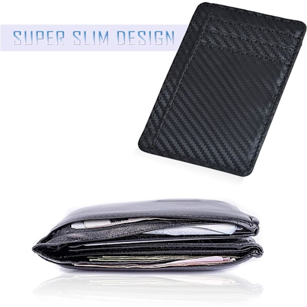 Läderplånbok för män och kvinnor - RFID-plånbok Slim Kreditkortshållare 1 ID-fönster Tunna plånböcker Framficka Ebony