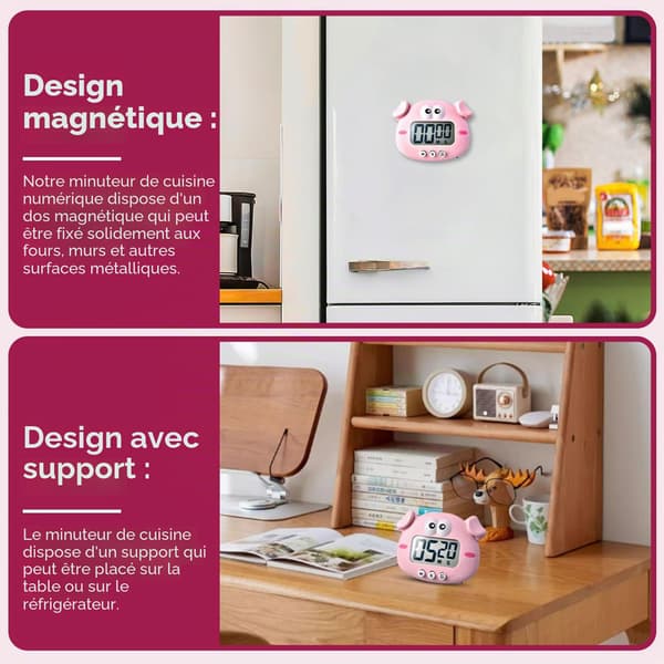 Köksklocka, digital timer i form av ett tecknat djur (gris-modell) pink