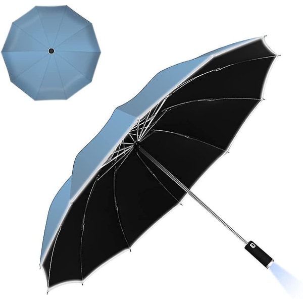 Vindtæt foldeparaply med led lys. [210t 105 X 60cm] Omvendt paraply