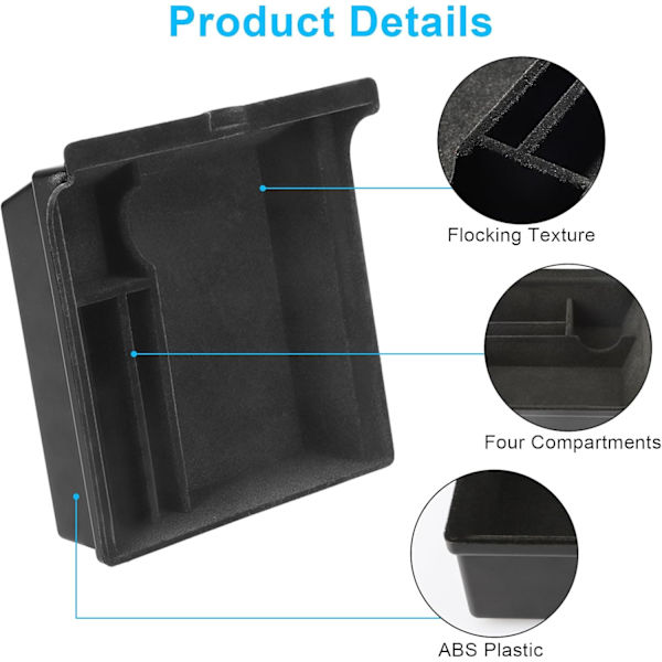 Organiserfack för mittkonsolen, Armstödslåda med flockad insida, för senaste Tesla Model 3/Y 2023-2021 Center Console Organizer Center Console Organizer