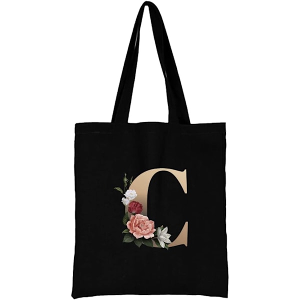 26 bokstäver tryckt canvas återanvändbara matkassar, hopfällbar casual resehandväska, axel strand tote väskor, shopper väska miljövänlig super stark tvättbar Gold C