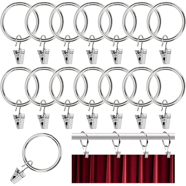 15 kpl verhotangon rengasklipsit, 32 mm verhorengas klipseillä, suihkuverhon koukku klipsit, verhon ripustus klipsit, kevyt ripustinlankanpitimet, verholle Silver  With Ring  15pcs