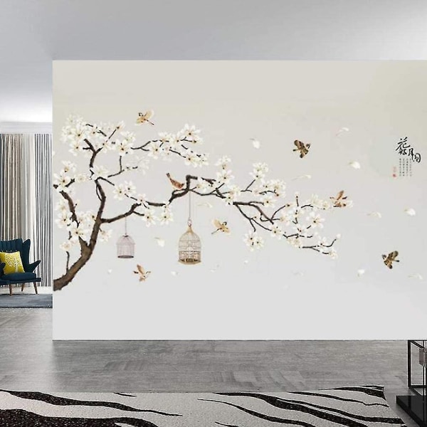 Flower Tree Bird Wall Stickers, Elegant Tree Wall Stickers Vakre Hjem Bakgrunner Stor Størrelse Decal For Stue Soverom