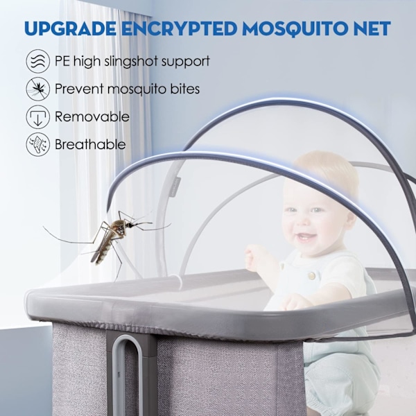 Babysängsspjälsäng Samsovningsmyggnät Skydd för Resesäng Spjälsäng Sängsida Sovplats, Insekt Kattsäkert Nät Dragkedja Myggnät för Babysäng Samsovning Bassinet Coverwhite