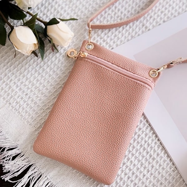 Liten Mobilväska, Mjuk Mobilväska i PU-läder för Damer, Mobilficka Crossbody Mobilväska - Rosa pink