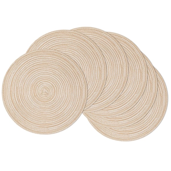 38 cm pyöreät tabletit, 6 kpl, punotut kudotut tabletit, pestävät pöytätabletit, pyöreät lämmönkestävät pöytätabletit keittiön ruokapöytään (beige)