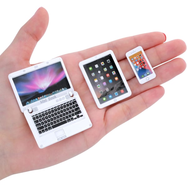 1:12 Metal Simulation Bærbar Computer Tablet Smartphone Mini 3 Stk./Sæt - Dukkehus Miniature Computer Scene Simulation Møbler Tilbehør Dukkehus