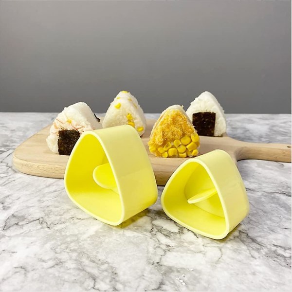 Sushiform Triangulær Sushi-sett med Rissskje Onigiri-form DIY Sushi Onigiri-maker Risball Bento Press Form (2 sett (4 stk), Gul+rosa)