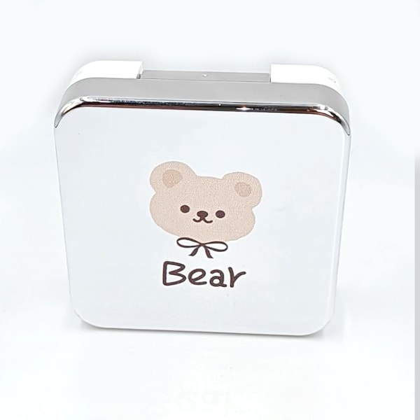 Söt björn case, 1 st Case med spegel Silver Cover med vit botten case Portabel kontaktlins