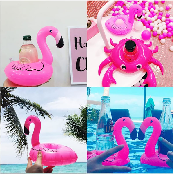 Flamingon mukiteline, Ilmatäytteinen juomateline uima-altaaseen, porealtaaseen, uimarannalle, kelluvat aluslaatat, vesilelut, Havaijin luau-juhlakoristeet pink 24 PACK