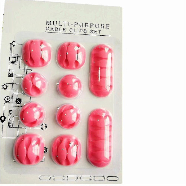 10 pakker kabelklips, selvklebende ledningsholdere, ledningshåndtering for organisering av kabeltråder (rosa)