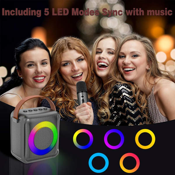 Karaokeleker for barn og voksne med 2 mikrofoner, bærbar karaoke maskin med LED-lys og stemmeendringseffekter, gaver for barn i alderen 3-18 år Silver 2 Mic