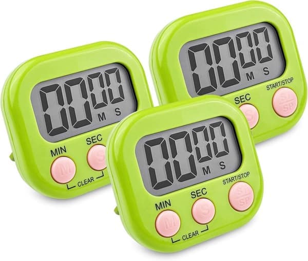 Køkkentimer - Digital køkkentimer - Nedtællingstimer med magnetisk montering og hul - Grøn - 3 stk.