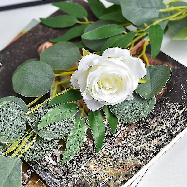 200 cm blomstergirlang konstgjord ros eukalyptus pilblad vin hem bröllop hängande dekor