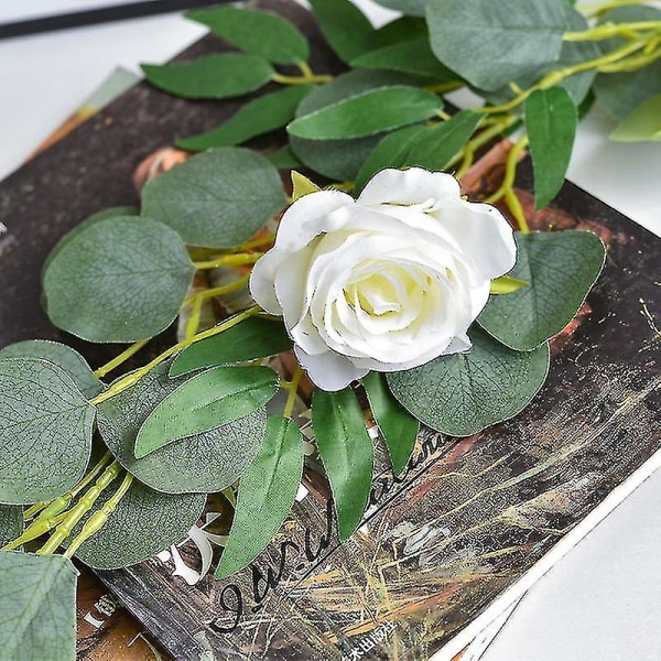 200 cm blomsterkrans kunstig rose eukalyptus pilblader vinranker Hjem bryllup hengende dekor