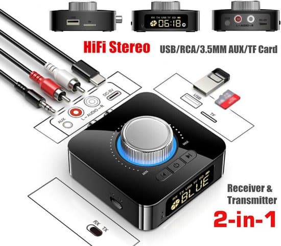 Bluetooth 5.0 mottaker/sender trådløs 3,5 mm AUX til RCA HiFi lydadapter