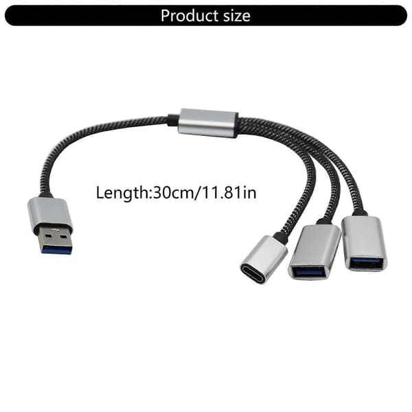 USB 2.0 Strømsplitterkabel, 1 Han til 2 Hun Adapter med USB C til Opladning og Data Synkronisering til Bærbar Computer