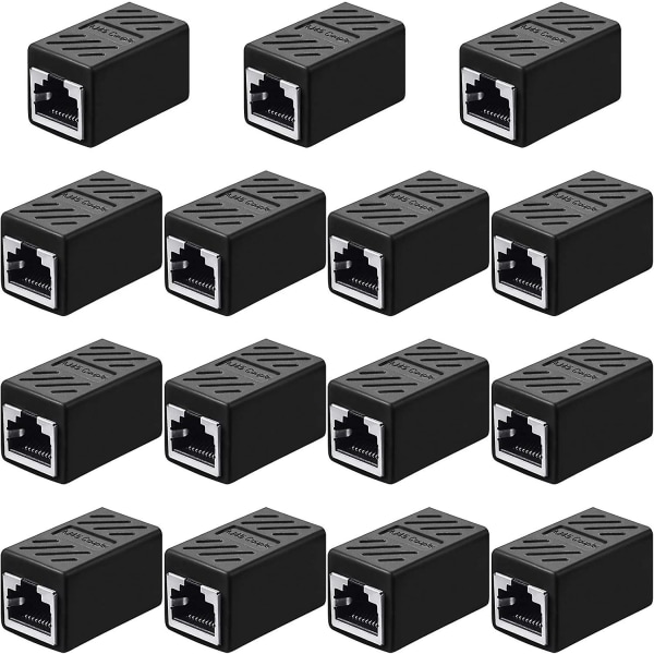 15 stykker Rj45-kobling, Ethernet-utvidelsesadapter Nettverkskontakt for Cat7/cat6/cat5e/cat5 Ethernet-nettverkskabel-kopler, hunn til hunn (svart)