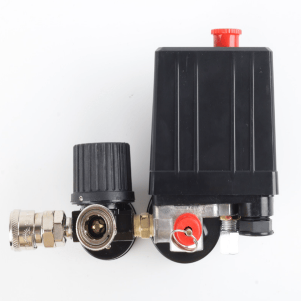 Luftkompressor trykkbryter kontrollventil, 90-120PSI trykkregulator med trykkmålerkoblingssett