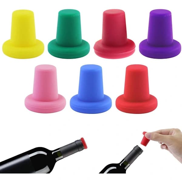 Vinflaskproppar - Återanvändbara - 7 färger - Silikonproppar, innerdiameter 1,7-2 cm - Vinflaskproppar