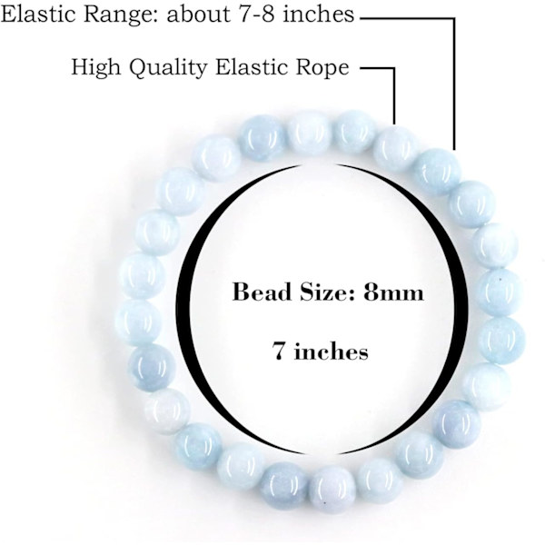 Kristall armband, 8mm Naturstenpärlor Armband, Läkande Kristall Armband för Kvinnor Män Aquamarine